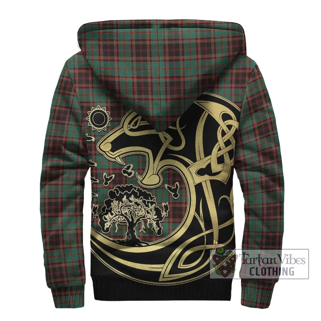 Buchan Ancient Tartan Sherpa Hoodie with Family Crest Celtic Wolf Style