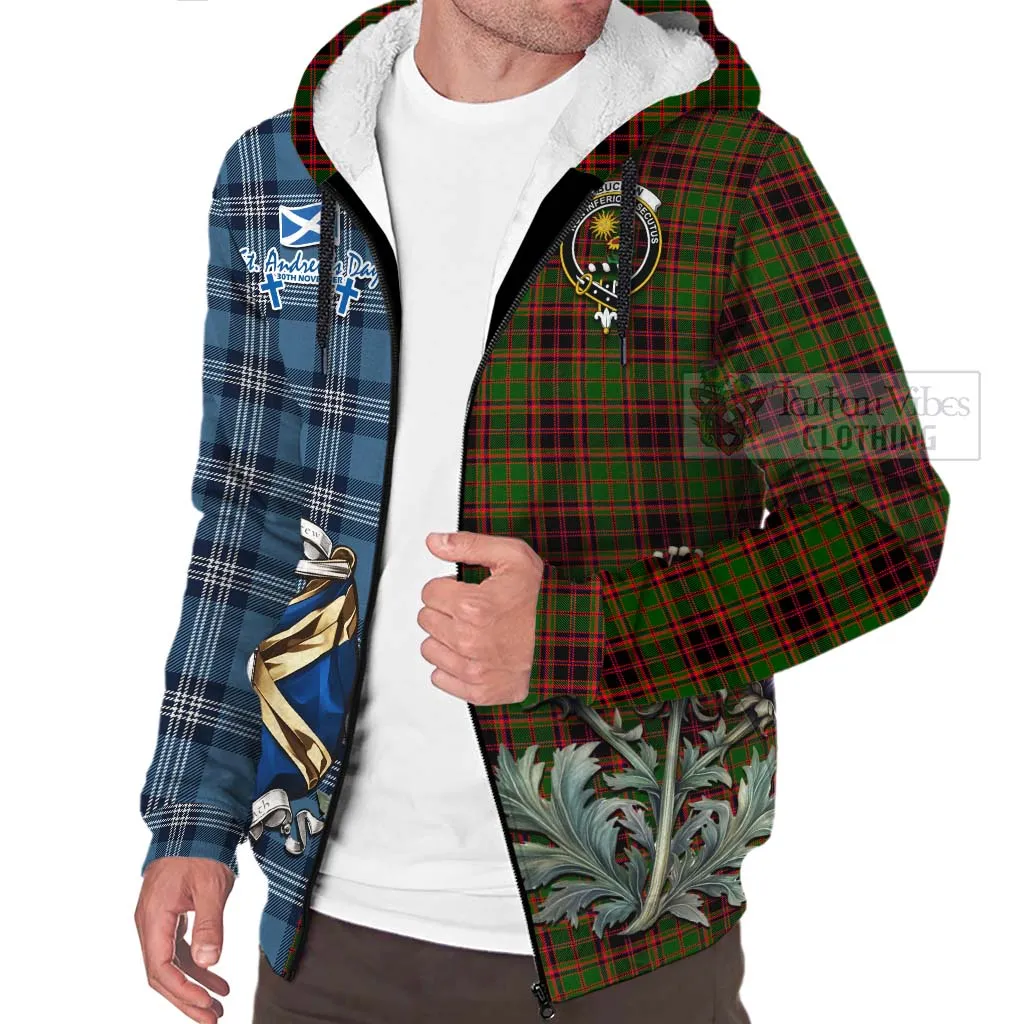 Buchan Tartan Sherpa Hoodie Happy St. Andrew's Day Half Tartan Style