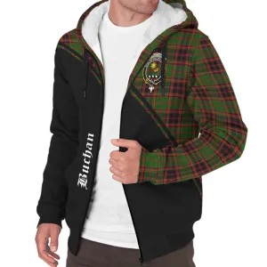 Buchan Tartan Sherpa Hoodie with Family Crest Curve Style