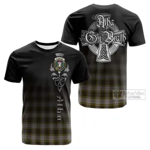 Buchanan Dress Tartan Cotton T-shirt Featuring Alba Gu Brath Family Crest Celtic Inspired