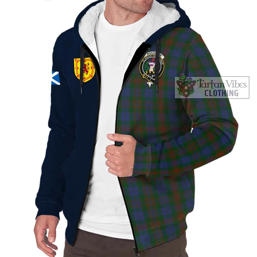 Buchanan Hunting Tartan Sherpa Hoodie Alba with Scottish Lion Royal Arm Half Style