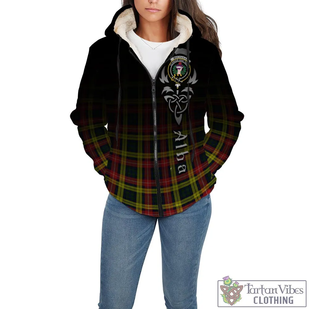 Buchanan Modern Tartan Sherpa Hoodie Featuring Alba Gu Brath Family Crest Celtic Inspired