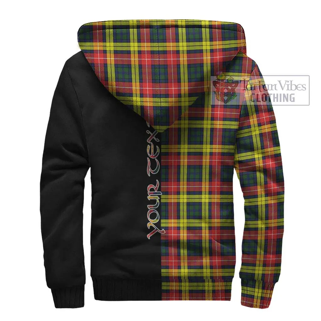 Buchanan Modern Tartan Sherpa Hoodie with Family Crest and Half Of Me Style