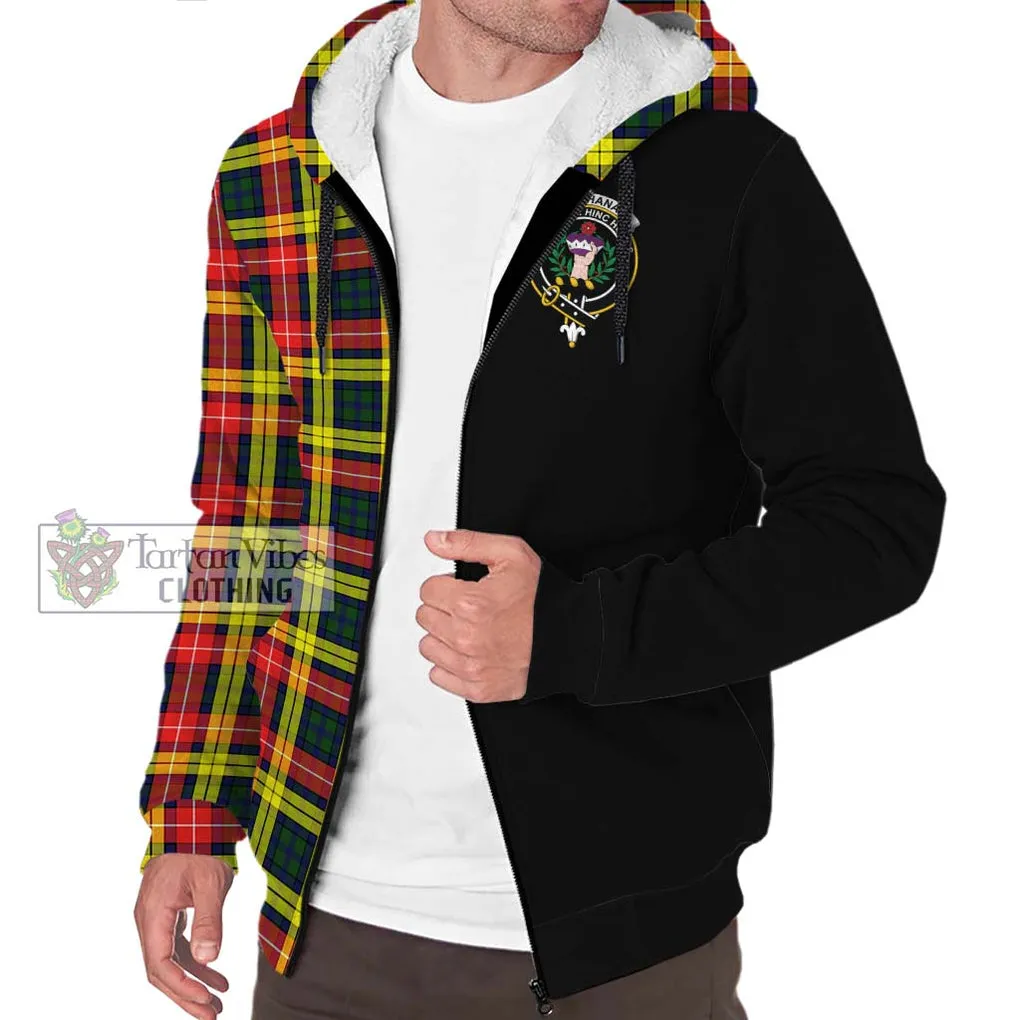 Buchanan Modern Tartan Sherpa Hoodie with Family Crest and Half Of Me Style