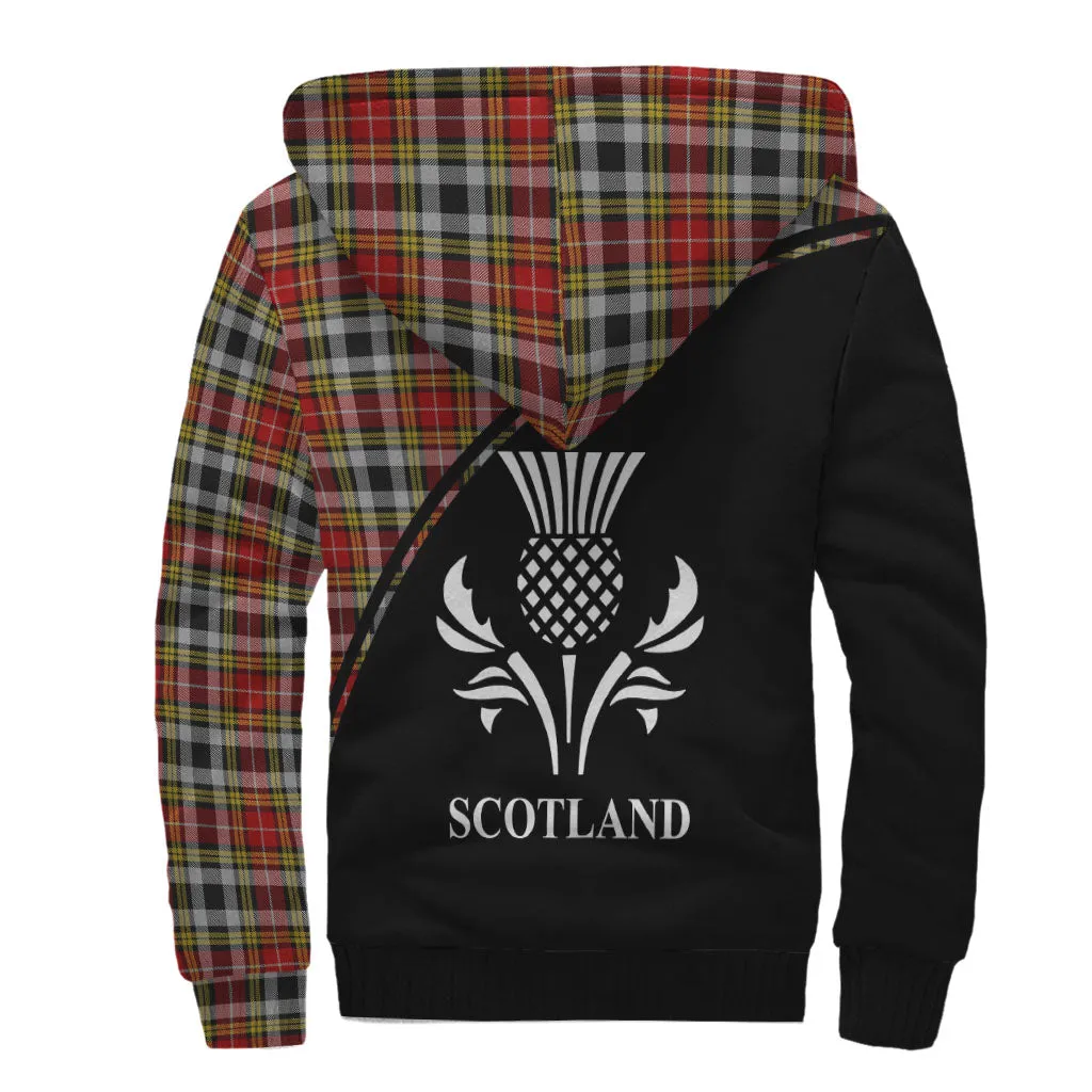 Buchanan Old Dress Tartan Sherpa Hoodie with Family Crest Curve Style