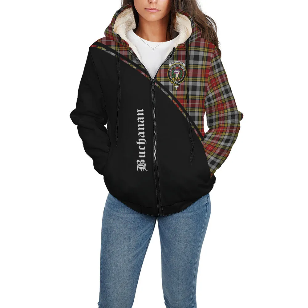 Buchanan Old Dress Tartan Sherpa Hoodie with Family Crest Curve Style