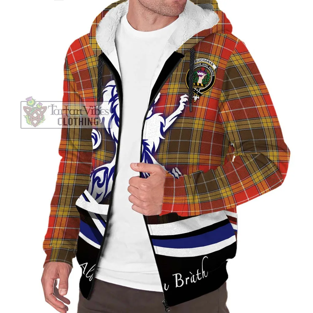 Buchanan Old Set Weathered Tartan Sherpa Hoodie with Alba Gu Brath Regal Lion Emblem