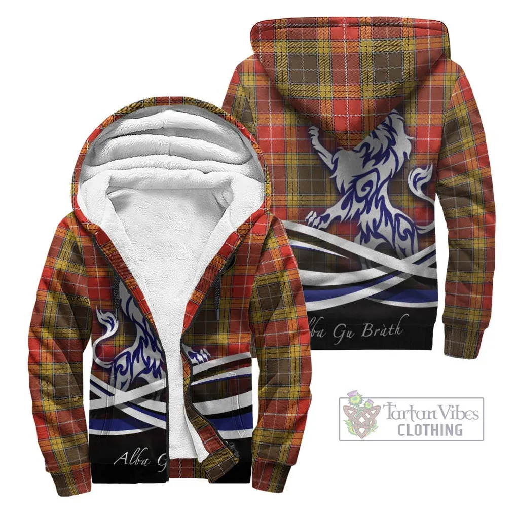 Buchanan Old Set Weathered Tartan Sherpa Hoodie with Alba Gu Brath Regal Lion Emblem