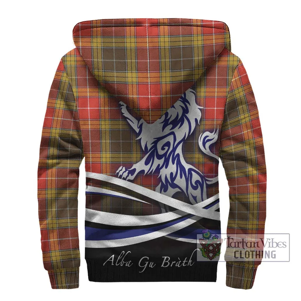 Buchanan Old Set Weathered Tartan Sherpa Hoodie with Alba Gu Brath Regal Lion Emblem