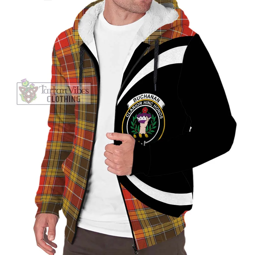 Buchanan Old Set Weathered Tartan Sherpa Hoodie with Family Crest Circle Style