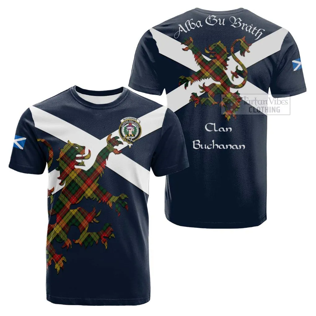 Buchanan Tartan Lion Rampant Cotton T-shirt Proudly Display Your Heritage with Alba Gu Brath and Clan Name