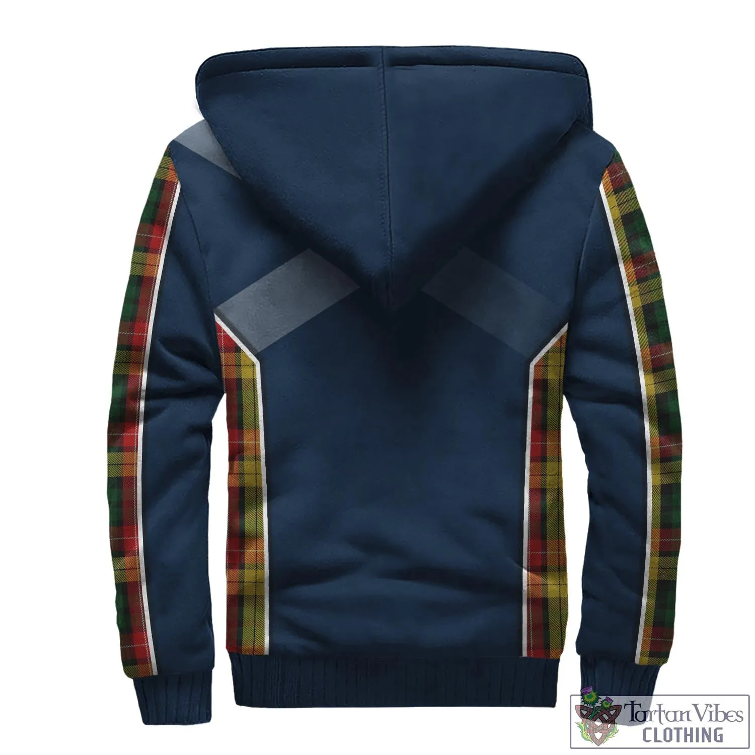 Buchanan Tartan Sherpa Hoodie with Family Crest and Scottish Thistle Vibes Sport Style