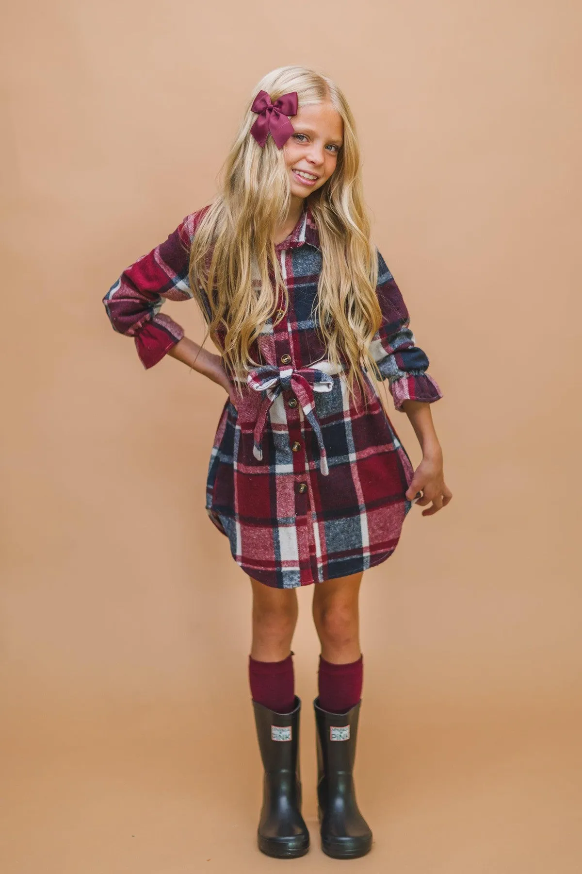 Burgundy & Navy Plaid Flannel Dress