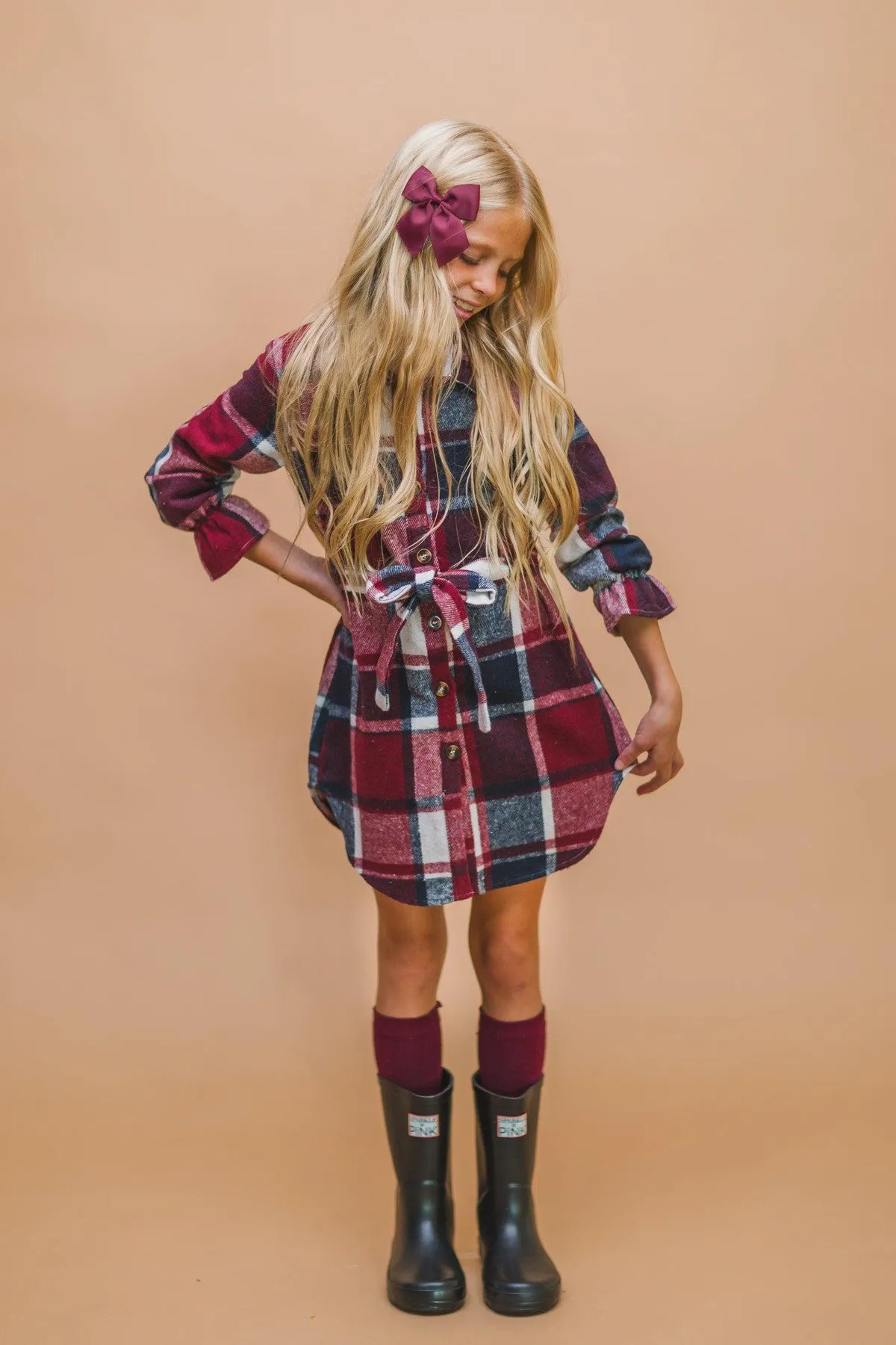 Burgundy & Navy Plaid Flannel Dress