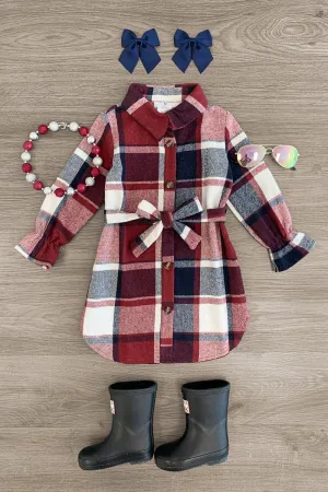 Burgundy & Navy Plaid Flannel Dress