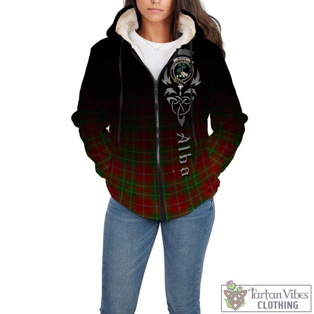 Burnett Tartan Sherpa Hoodie Featuring Alba Gu Brath Family Crest Celtic Inspired