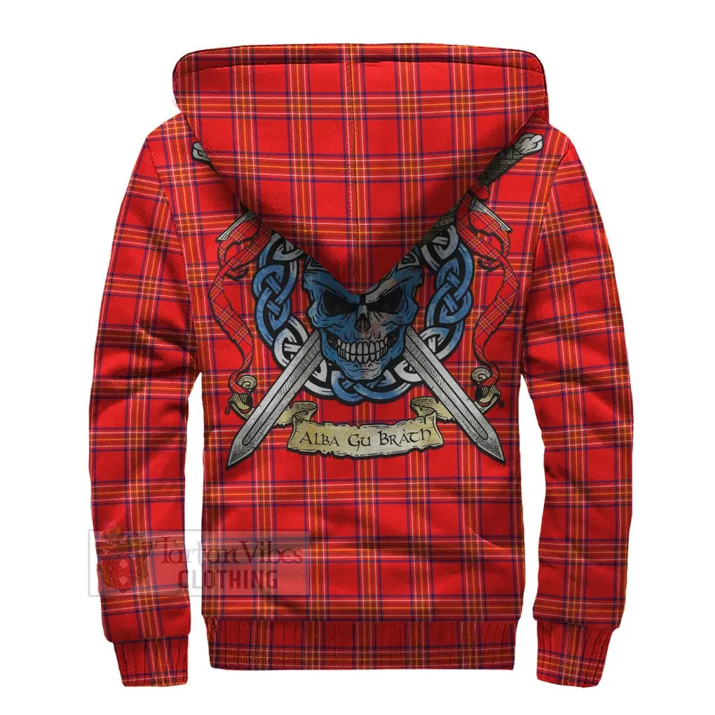 Burnett Tartan Sherpa Hoodie with Family Crest Celtic Skull Style