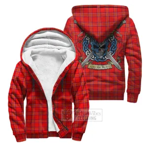 Burnett Tartan Sherpa Hoodie with Family Crest Celtic Skull Style