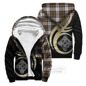 Burns Battalion Weathered Tartan Sherpa Hoodie with Family Crest and Celtic Symbol Style