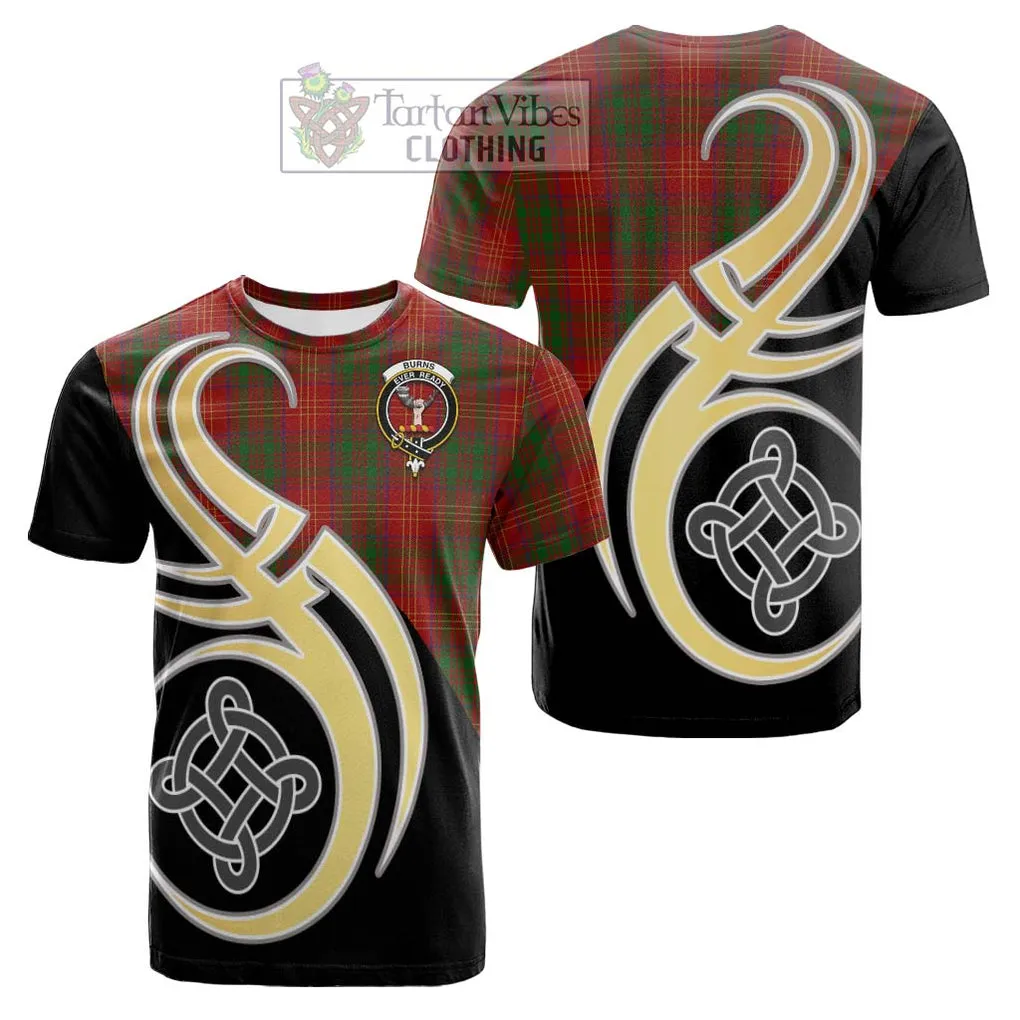 Burns Tartan Cotton T-shirt with Family Crest and Celtic Symbol Style