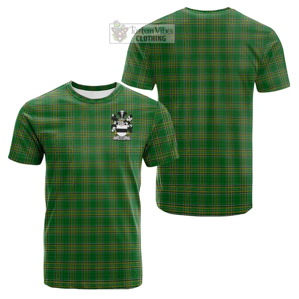 Burt Irish Clan Tartan Cotton T-shirt with Coat of Arms