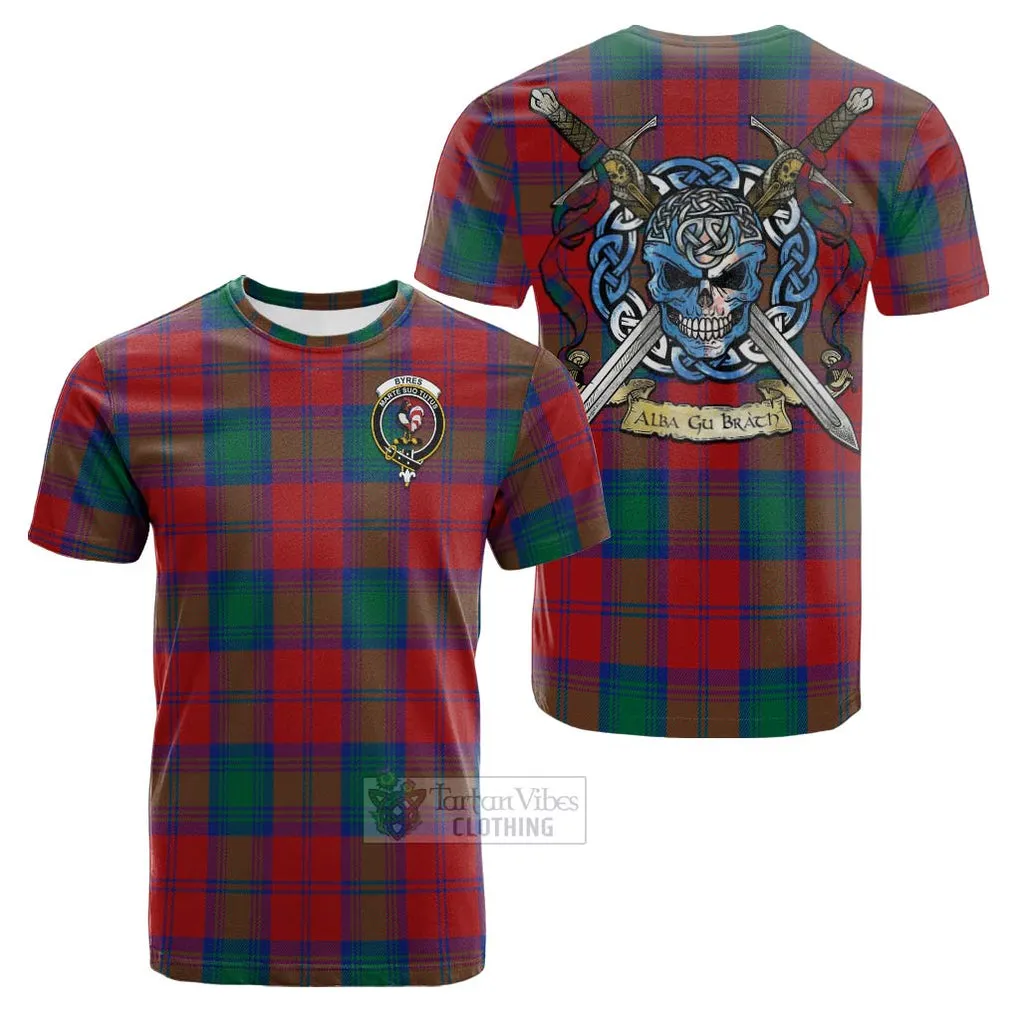 Byres (Byses) Tartan Cotton T-shirt with Family Crest Celtic Skull Style