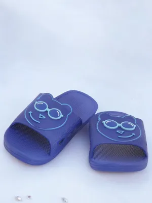 Charming Teddy Bear Face Slides for Boys - Navy Blue