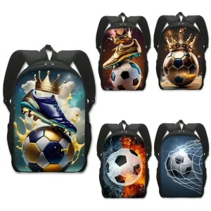 Cool Golden Soccer with Crown Print Backpack Football Sport Rucksack