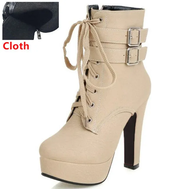 Coolcept Fashion Women Boots High Heels Ankle Boots Platform Shoes Brand Women Shoes Autumn Winter Botas Mujer Size 30-48