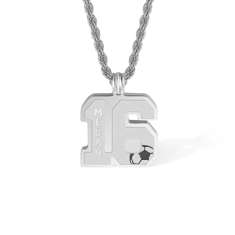 Custom Personalized Stainless Steel Soccer Number Necklace with Name