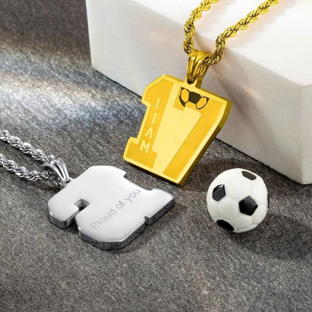 Custom Personalized Stainless Steel Soccer Number Necklace with Name