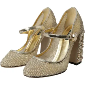 Dolce & Gabbana Gold Mesh Crystal Mary Jane Pumps Heels Shoes