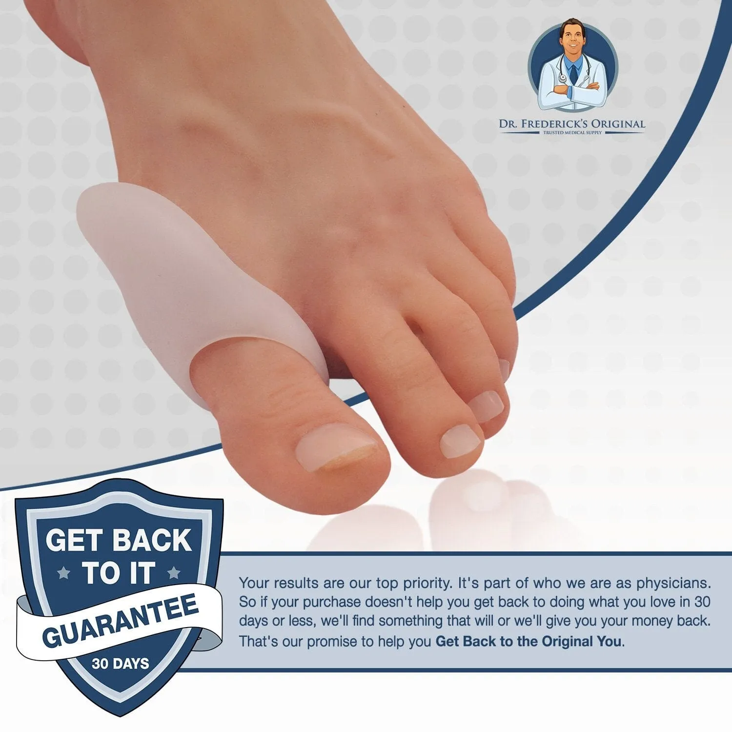 Dr. Frederick's Original Low-Profile Bunion Cushion Set - 2 Pieces - Gel Bunion Pad to Relieve Hallux Valgus Pain - Slim, Convenient, Reusable Bunion Shields - Perfect for Active Lifestyle