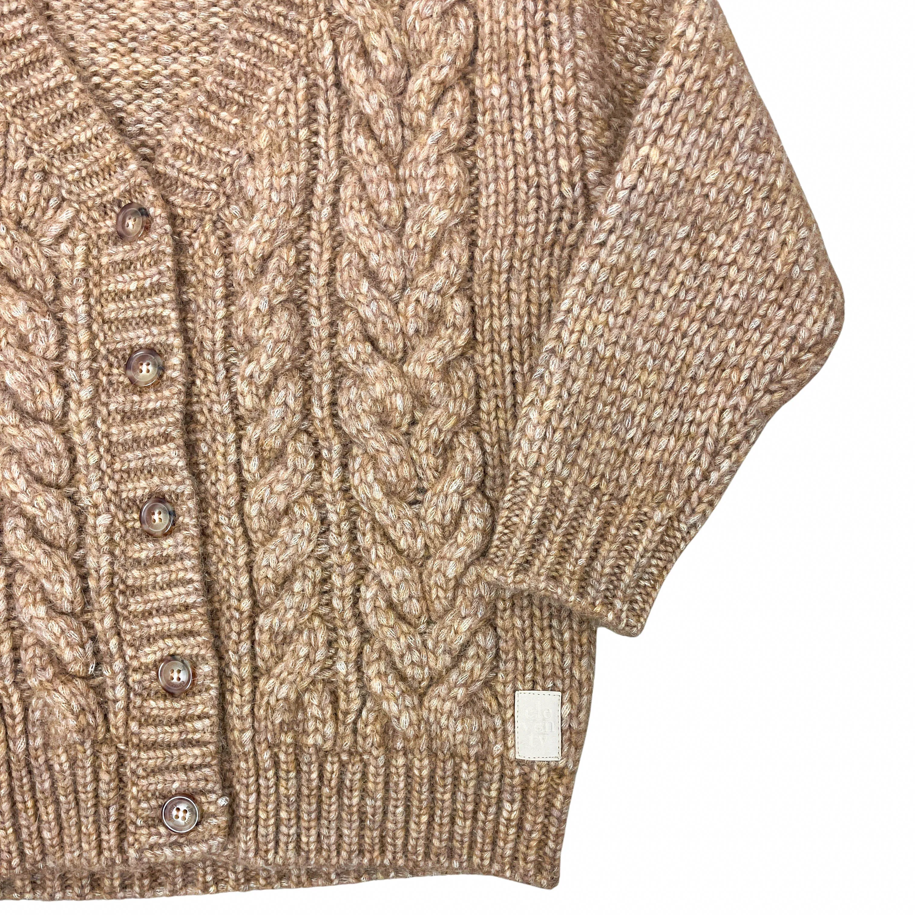 Eleventy Kids Cable Knit Cardigan in Camel