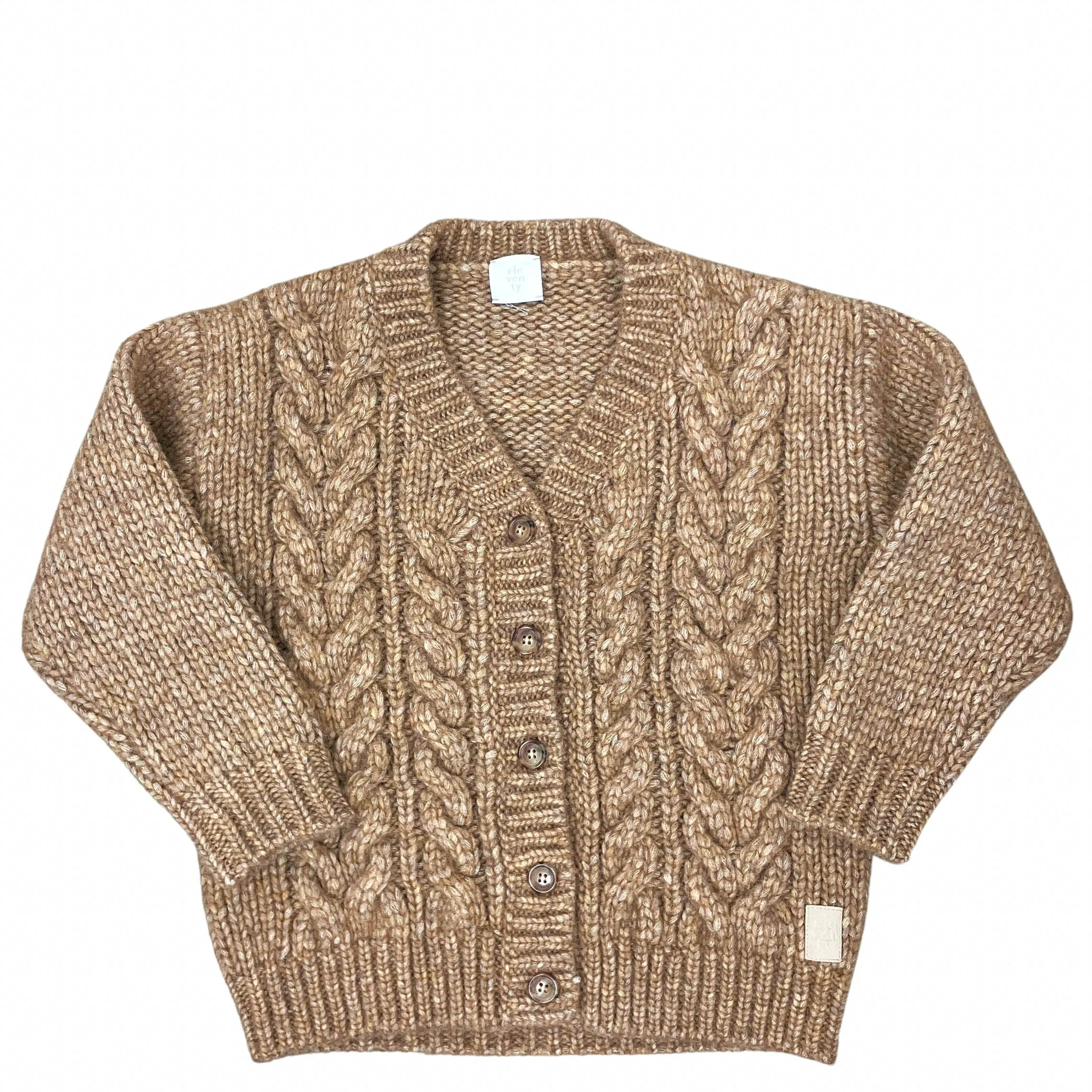 Eleventy Kids Cable Knit Cardigan in Camel