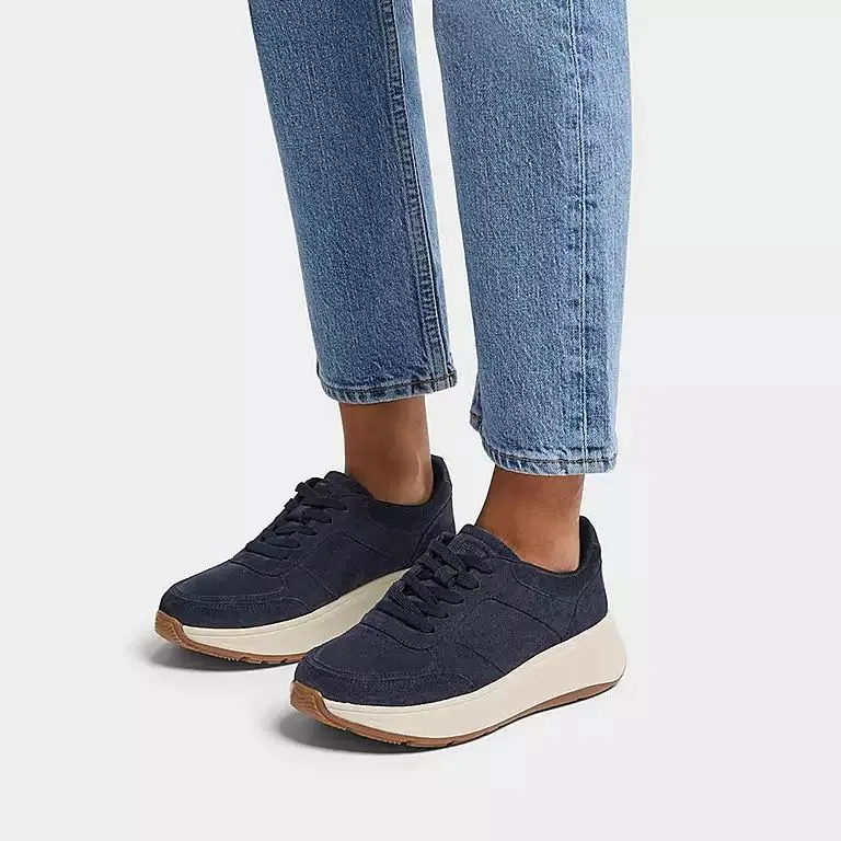 FitFlop HO7-399 F-Mode Flatform Ladies Midnight Navy Suede Lace Up Trainers