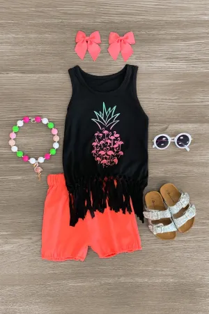 Fringe Flamingo Pineapple Short Set