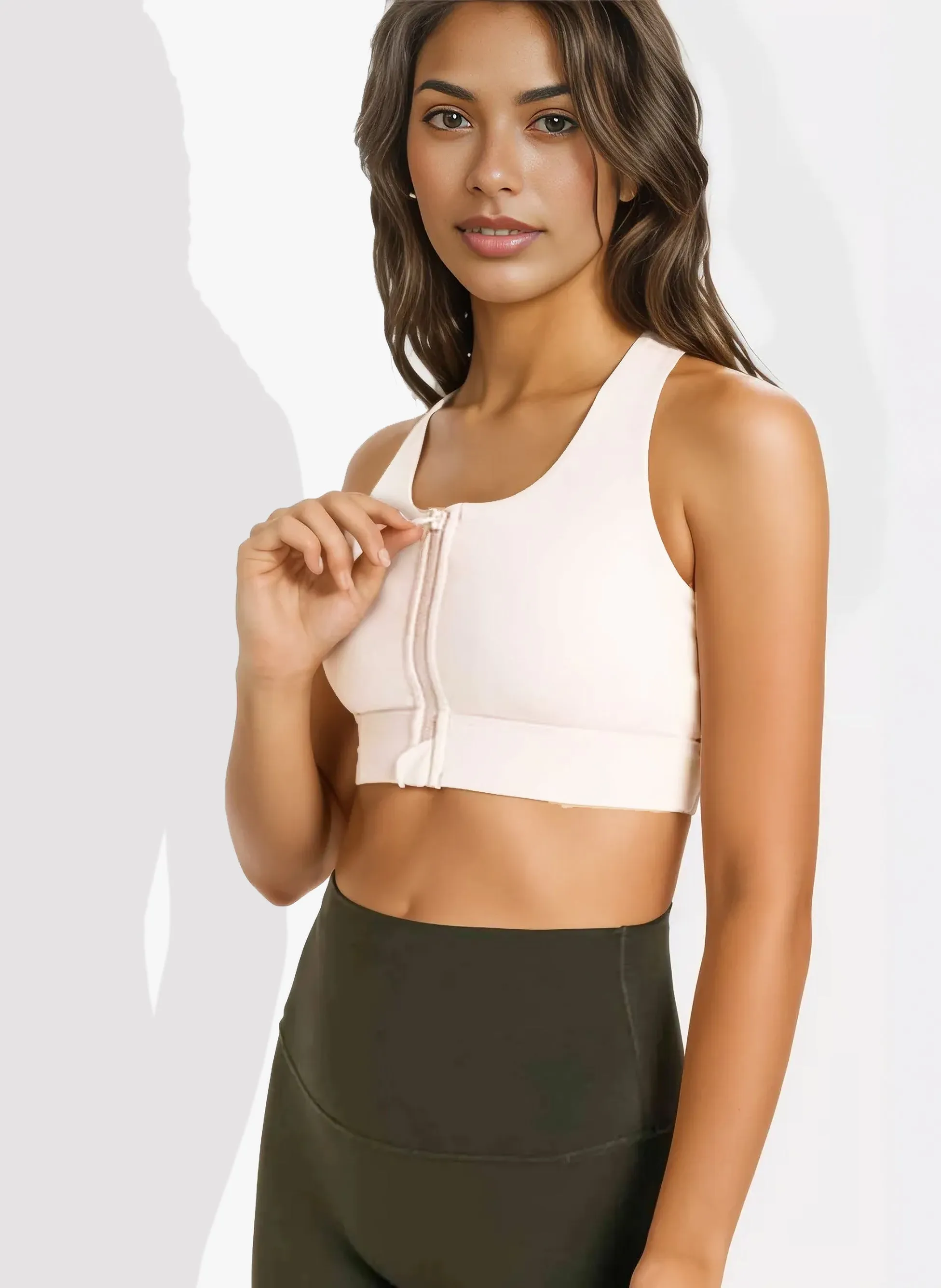 Front Zipper Sports Bra (Ivory)