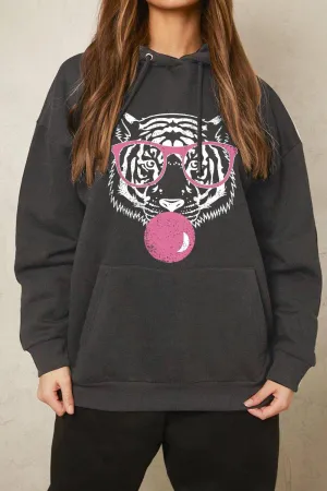 Full Size Dropped Shoulder Tiger Graphic Hoodie