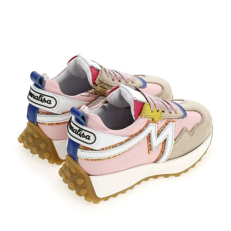 Girls Pink Multi Lace Trainer