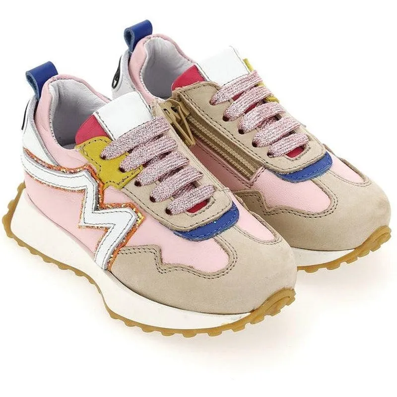 Girls Pink Multi Lace Trainer