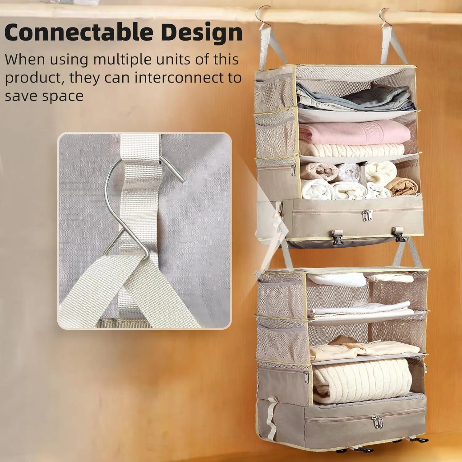 Hanging Packing Cube for Travel, Portable Shelves Organizer Bag