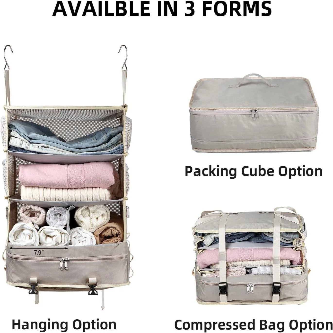 Hanging Packing Cube for Travel, Portable Shelves Organizer Bag