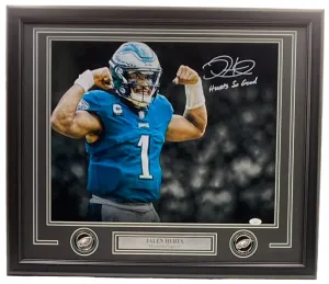 Jalen Hurts Signed Framed 16x20 Philadelphia Eagles Flex Photo Hurts So Good JSA