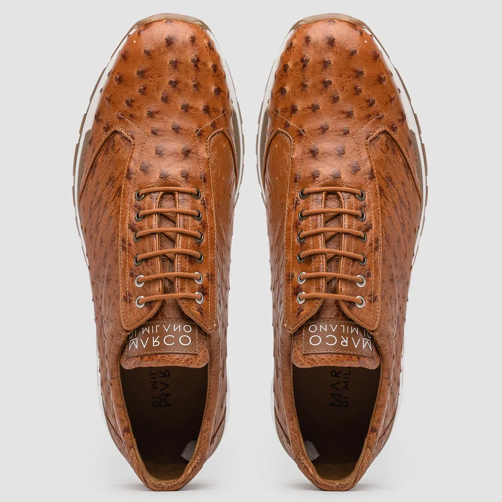 Marco Di Milano Scanno Men's Shoes Antique Cognac Exotic Ostich Casual Sneakers (MDM1049)