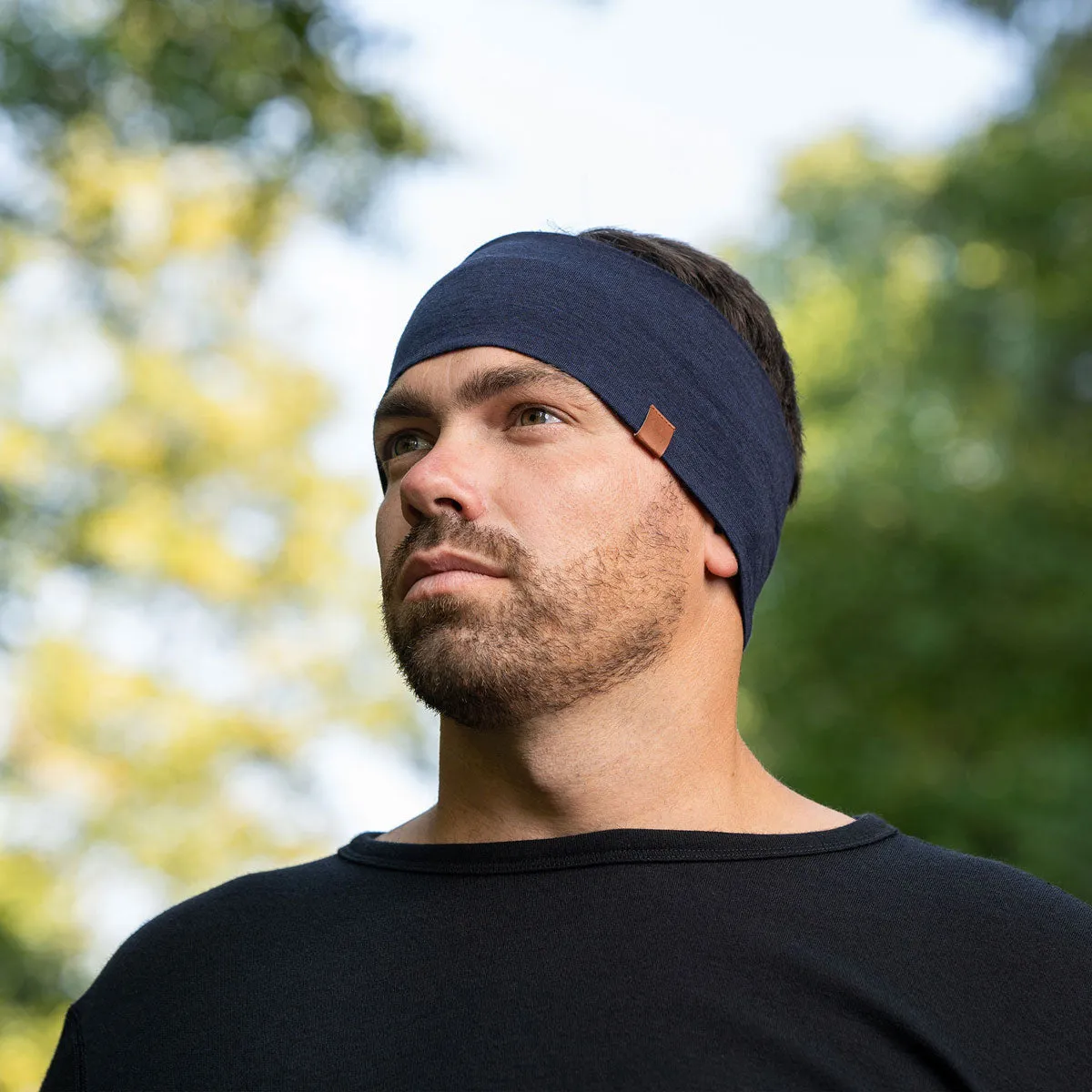 MENIQUE 100% Merino Wool Mens Headband Dark Blue