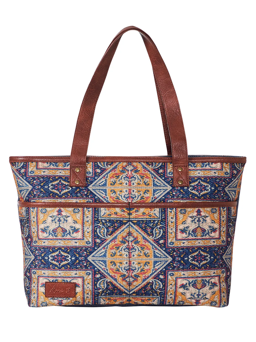 Mona B Large Kilim Inspired Canvas Handbag for Women | Zipper Tote Bag | Crossbody Bag | Stylish Vintage Shoulder Bags for Women: Chocolate