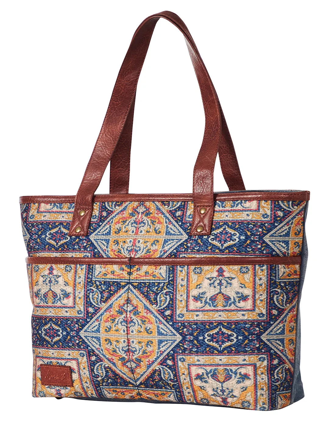 Mona B Large Kilim Inspired Canvas Handbag for Women | Zipper Tote Bag | Crossbody Bag | Stylish Vintage Shoulder Bags for Women: Chocolate