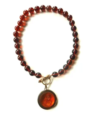 NECKLACE INTAGLIO CHOKER AMBER COGNAC