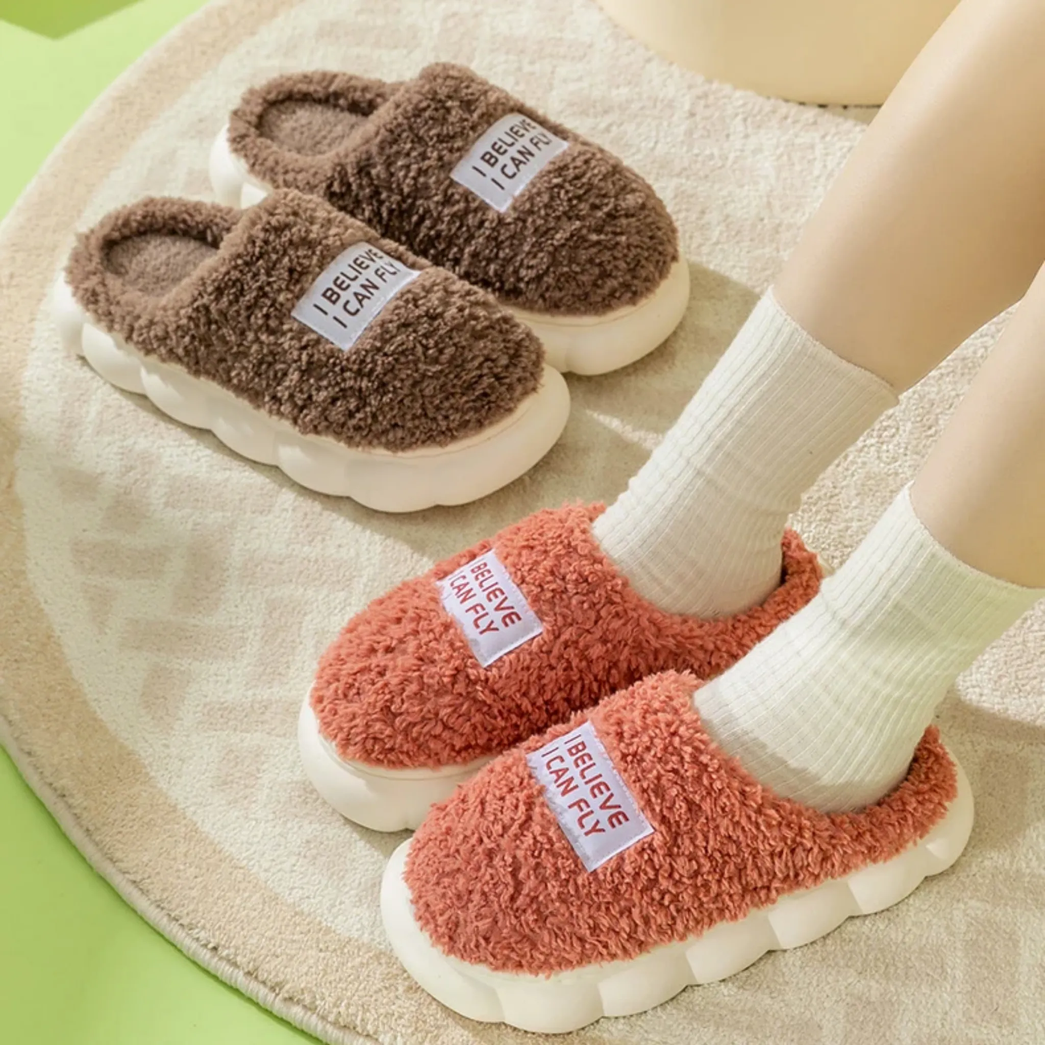 OCW Women Slippers Comfortable Anti-slip Slip On Fluffy Home Sandals